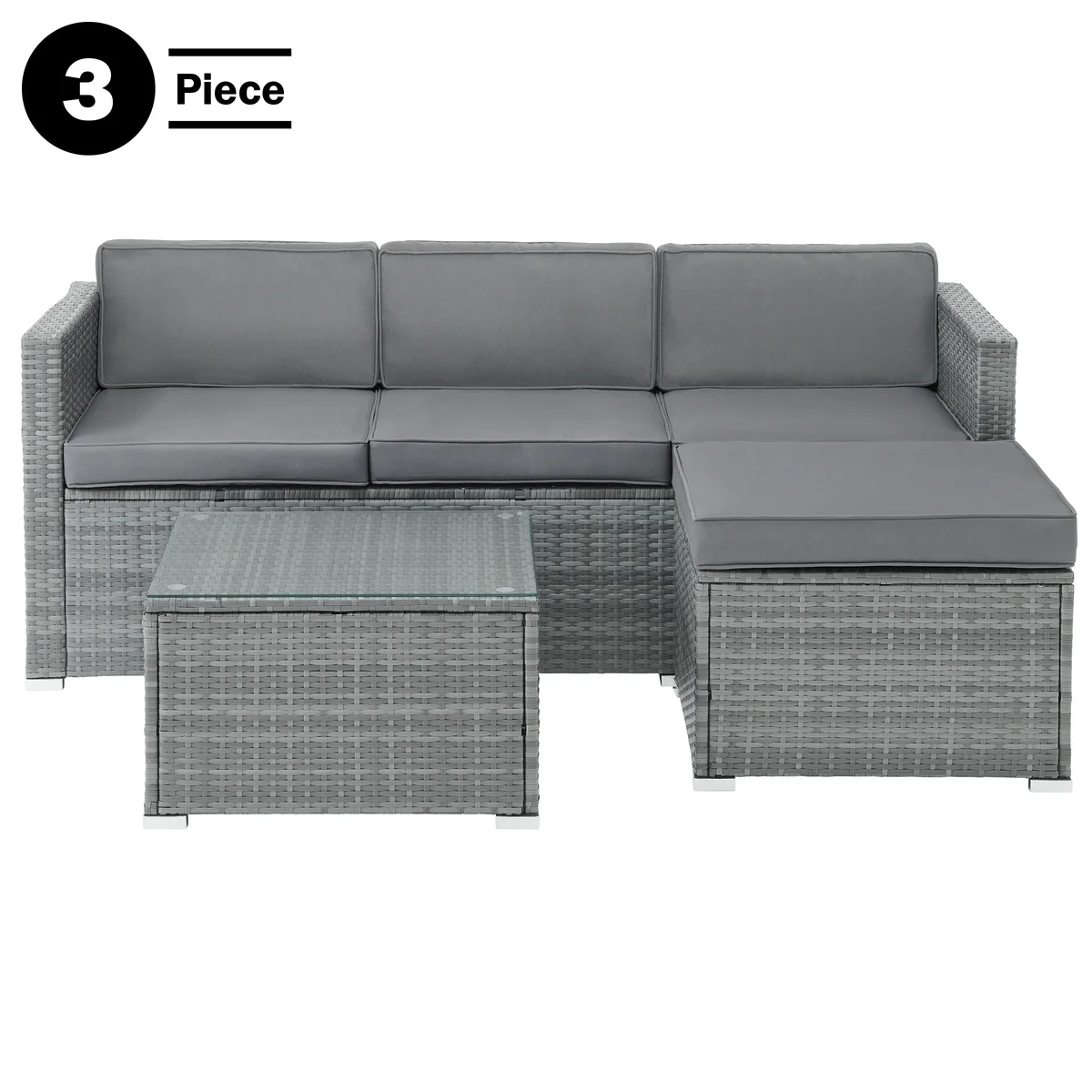 Lavish Home 3-Piece Cushioned Rattan Sectional Sofa Outdoor Patio Furniture Set, Gray 3785