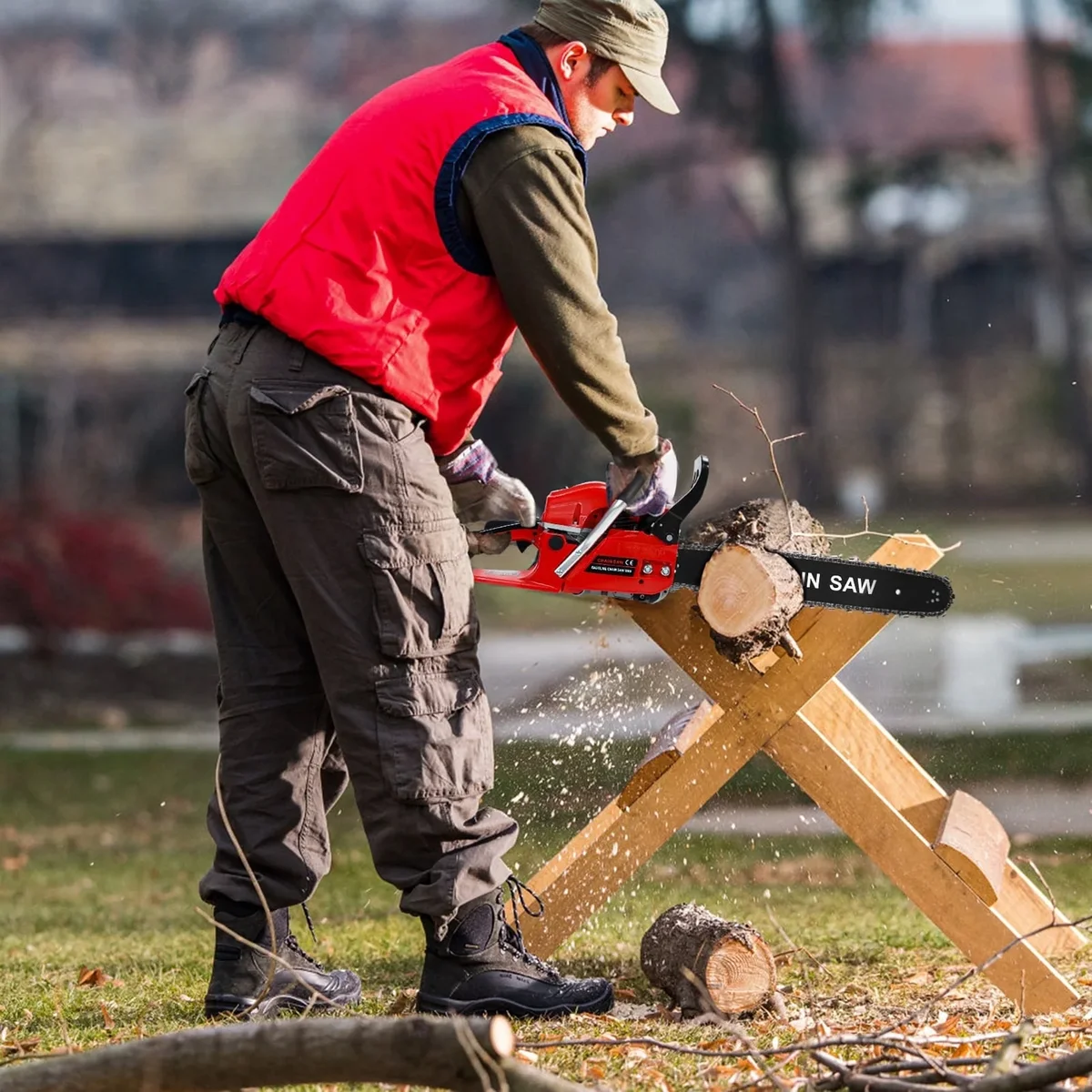 Musbetu 20 Inch Gas Chainsaw, 58CC 2-Stroke Gas Powered Chainsaw, Handheld Cordless Chainsaw, High-Power Logging Saw for Wood Cutting and Tree Trimming 5085