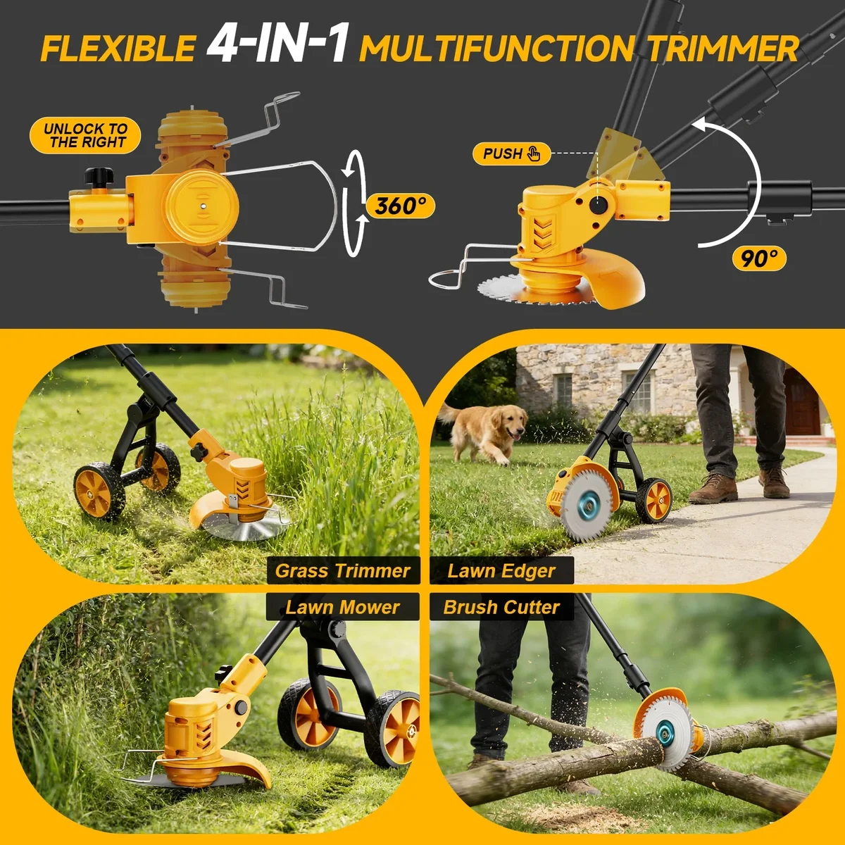 Lemolifys 6-inch Weed Eaters with Wheels & 3 Blades, 21V Battery String Trimmer for Lawn Yard Garden 4422