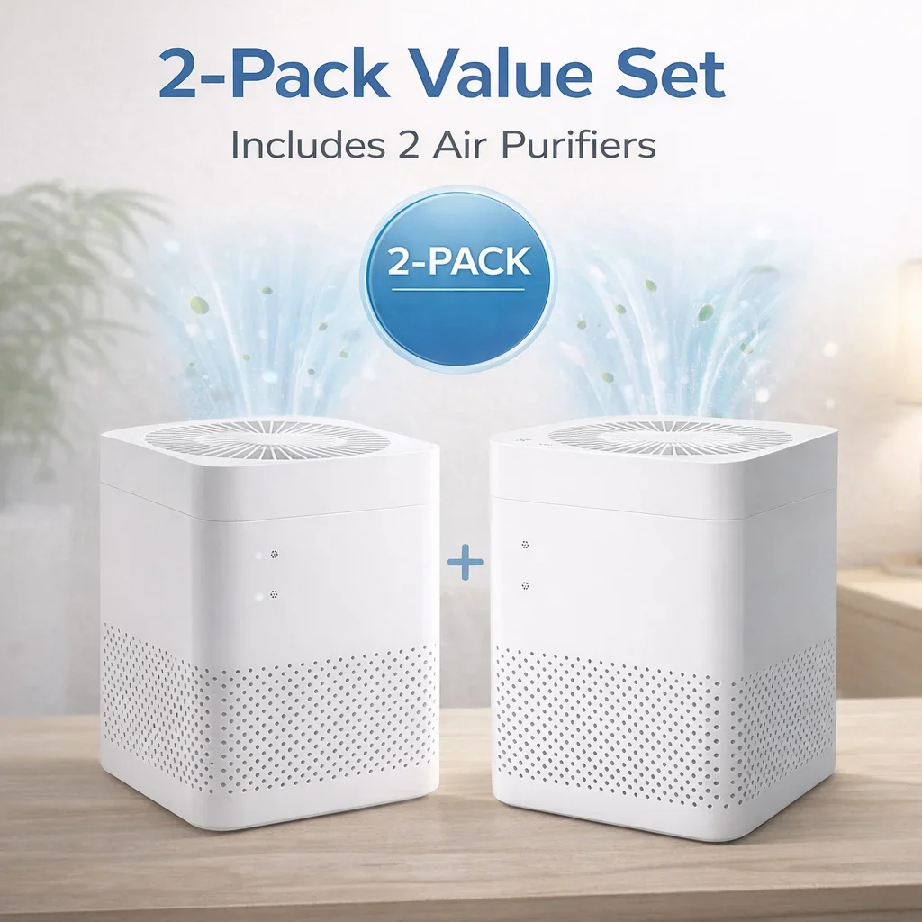 Ecotronic Airchoice HEPA Air Purifier for Home and Pets, 2-Pack Air Cleaner for Small Bedroom and Office, Removes Dust and Pollen, Night Light, White 0336
