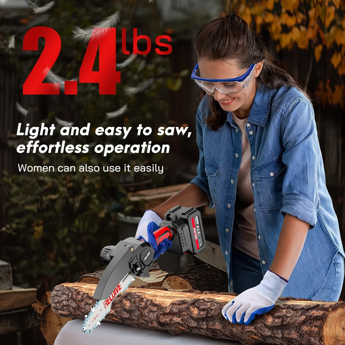 RELOIVE 6 in Mini Chainsaw with 2PCS 2.0 Ah Batteries 3 Chains,Cordless Small Handheld Chain Saw for Wood Cutting Tree Trimming 9184