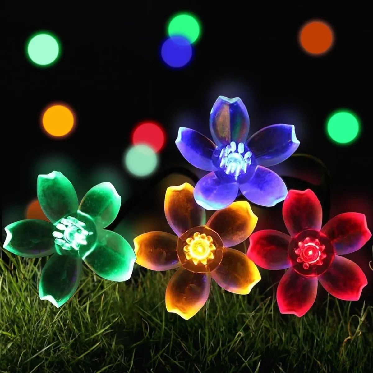 Syenll 23ft 50 LED Solar Flower String Lights, Outdoor Cherry Blossoms Solar Lights for Fence Garden Yard Patio Tree Decor, Multicolor 8243