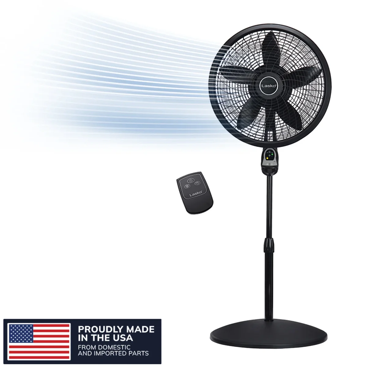 Lasko Cyclone 18" Quiet Oscillating Pedestal Fan with Remote, Timer, Adjustable Height for Whole Room Cooling, Black, 1843 7068