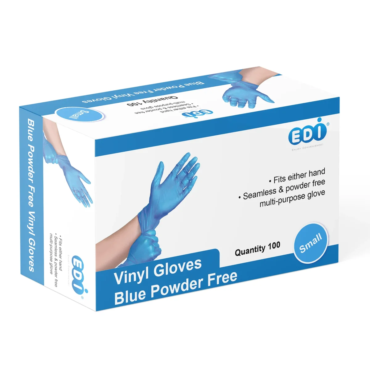 EDI Blue Vinyl Gloves, Small, 100 Count, Disposable, Latex-Free, Powder-Free, Unisex 1899
