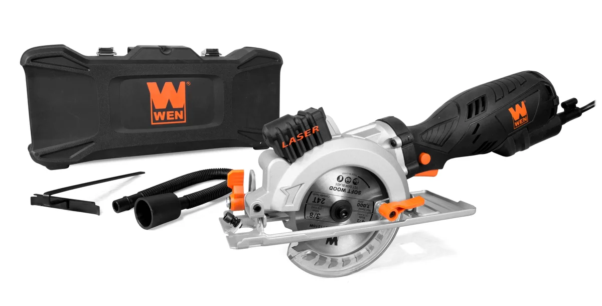 WEN 5-Amp 4-1/2-Inch Beveling Compact Circular Saw with Laser and Carrying Case, 3625 6416