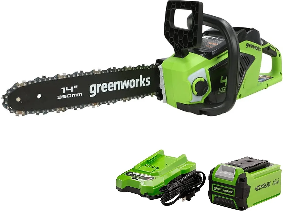 Greenworks Tools 273255 14 in. 40V Brushless Chainsaw with 2.5Ah Battery & Charger 1945