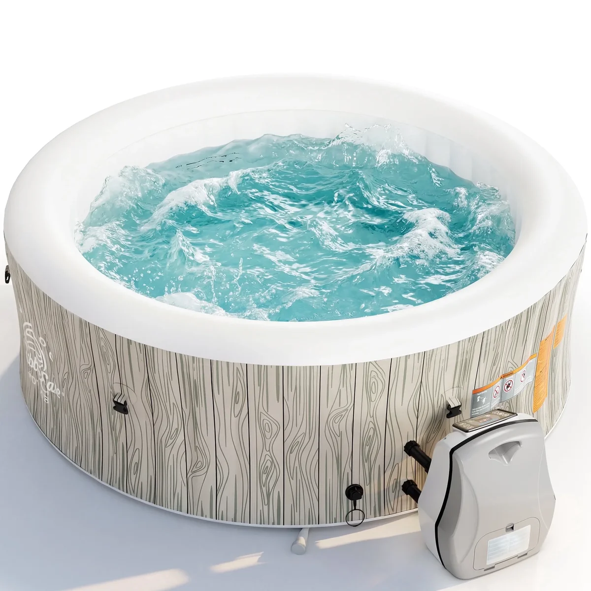 Seizeen Inflatable Hot Tub for 6-8 Person, Outdoor Blow Up Hot Tub 80'' Round Wood Grain, Multifunctional Portable Home SPA with 140 Bubble Jets, 1869