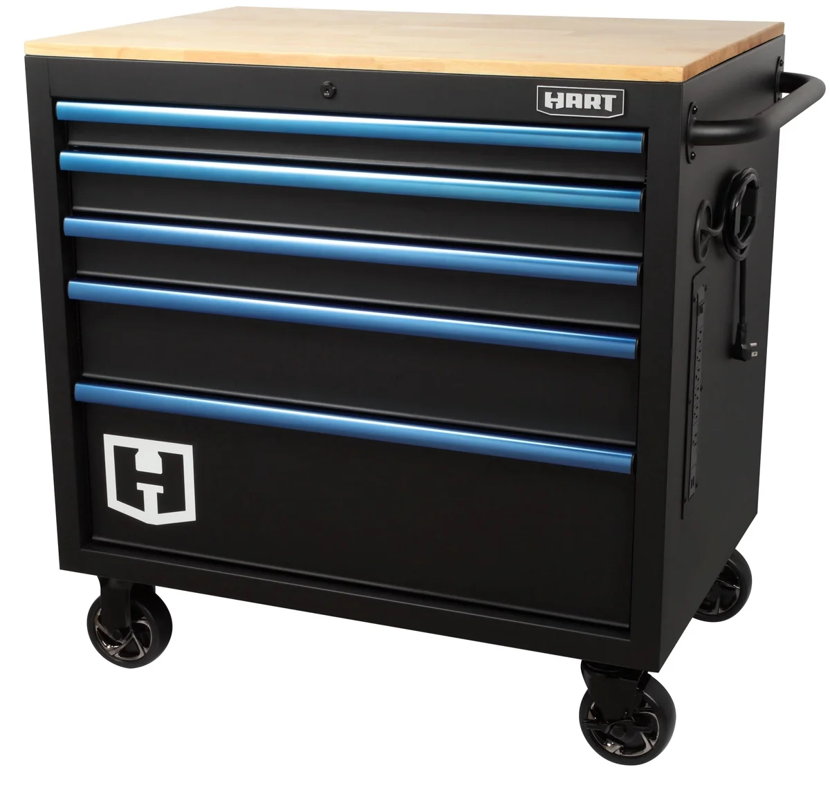 Hart 36-In W x 24-In D 5-Drawer Mobile Tool Chest Workbench W/ Wood Top, Garage Use 5200
