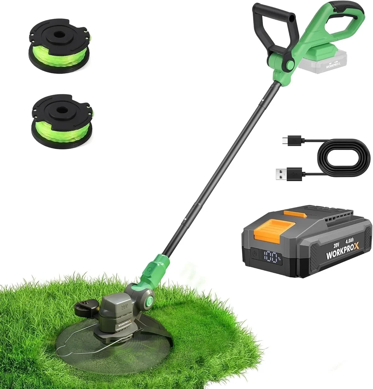 WORKPROX 12" 20V Cordless String Trimmer and Edger with 4.0Ah Battery, Auto Line Feed, Foldable 2-in-1 Lawn Edger and Weed Cutter 9420