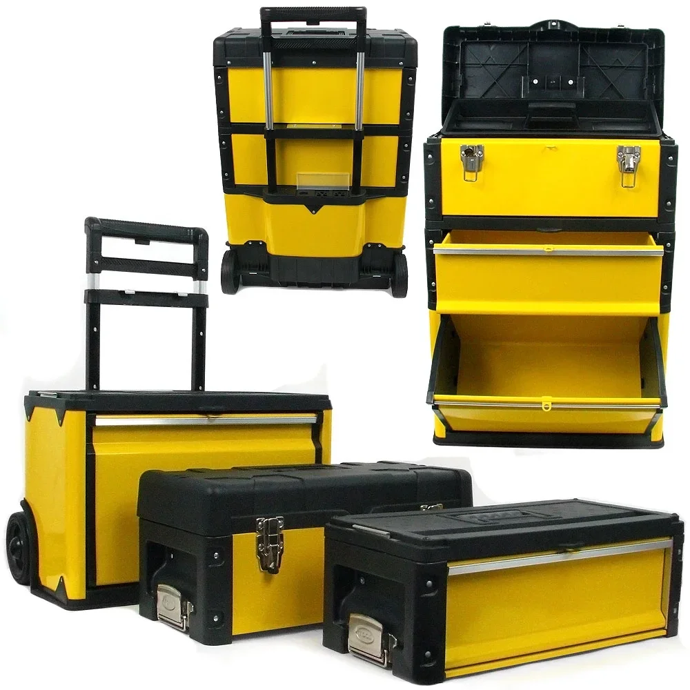 Stalwart 3-in-1 Tool Box on Wheels with Foldable Handle and Tough Latches 1872