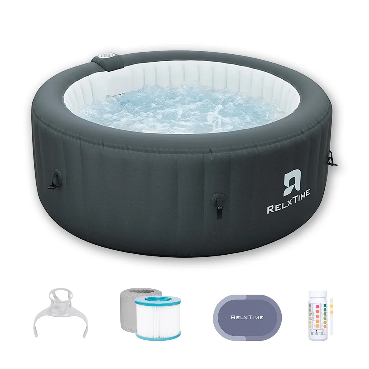 Everdaily Essentials Inflatable Hot tub 2-4 Person Portable Blow Up Square Outdoor Spa, 110 Bubble Air Jets, 2 Filter Cartridges 0583