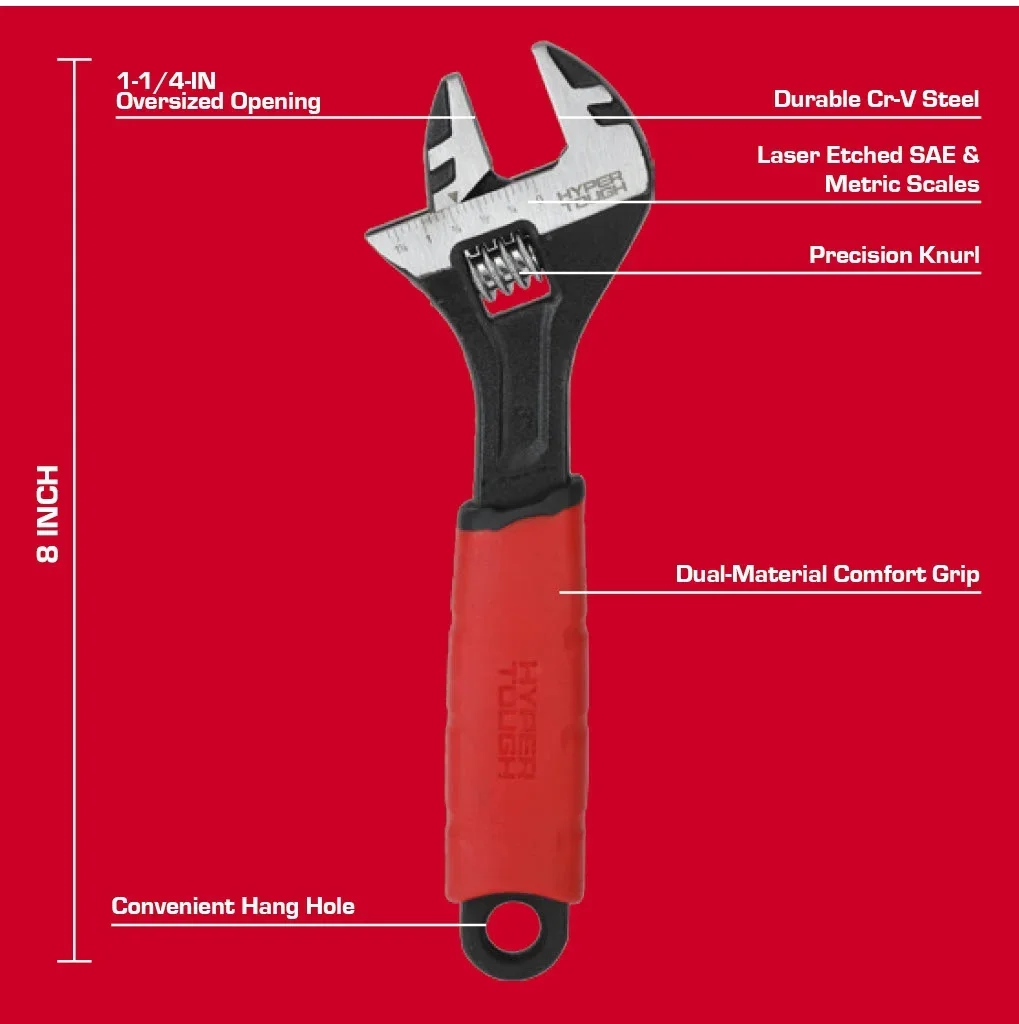 Everdaily Essentials 8-inch Wide Jaw Adjustable Wrench, Dual Material Ref. 9287