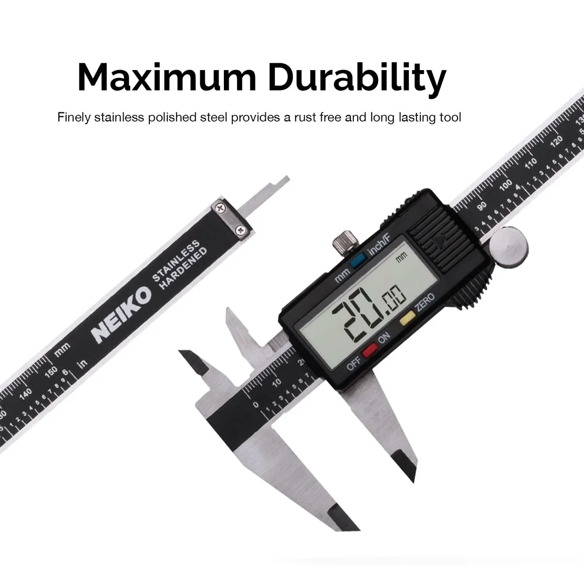 NEIKO 01409A 12” Electronic Digital Caliper | Extra Large Display | 0-12 Inches | Inch/Fractions/Millimeter Conversion | Polished Stainless Ste 8786