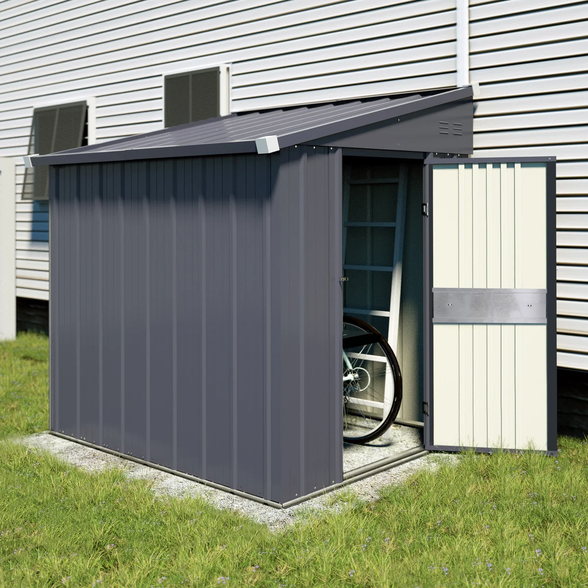 VEIKOUS Outdoor 8' x 4' Storage Lean-to Shed 8' x 4' w/Lockable Sliding Door and Vents for Backyard, Patio & Lawn, Grey 9175