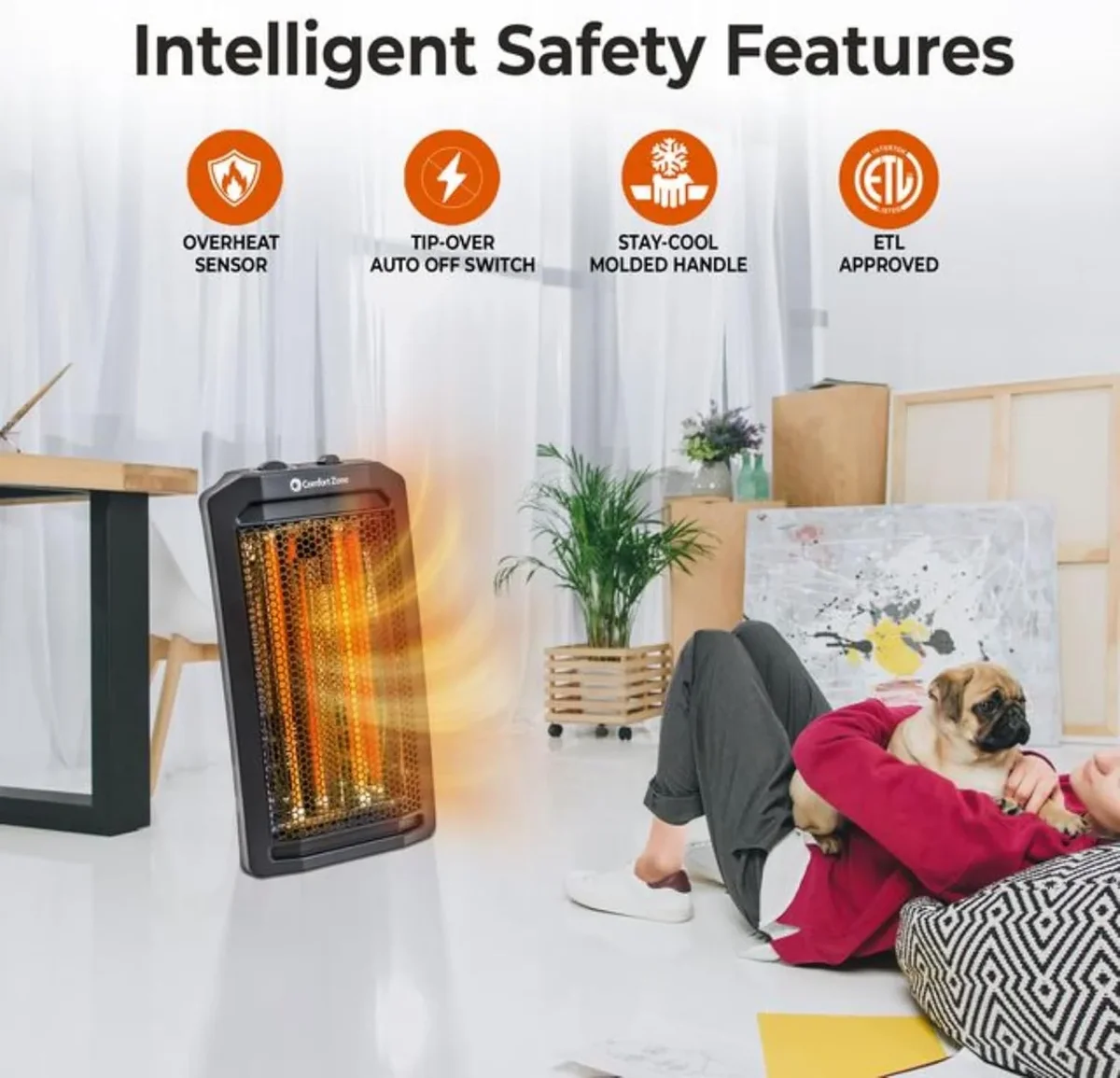 Everdaily Essentials 1500W Corded Electric Space Heater, 2 Heat Settings, Automatic Shutoff, for 350 sq ft Ref. 0578