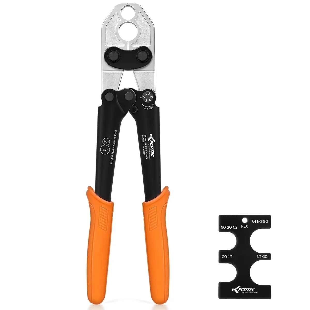 Everdaily Essentials 1/2'' & 3/4'' Combo PEX Crimping Tool for Copper Crimp Rings with Go/ -Go Gauge, Meets ASTM F1807 Standard, Durable Plumbing Tool 5684