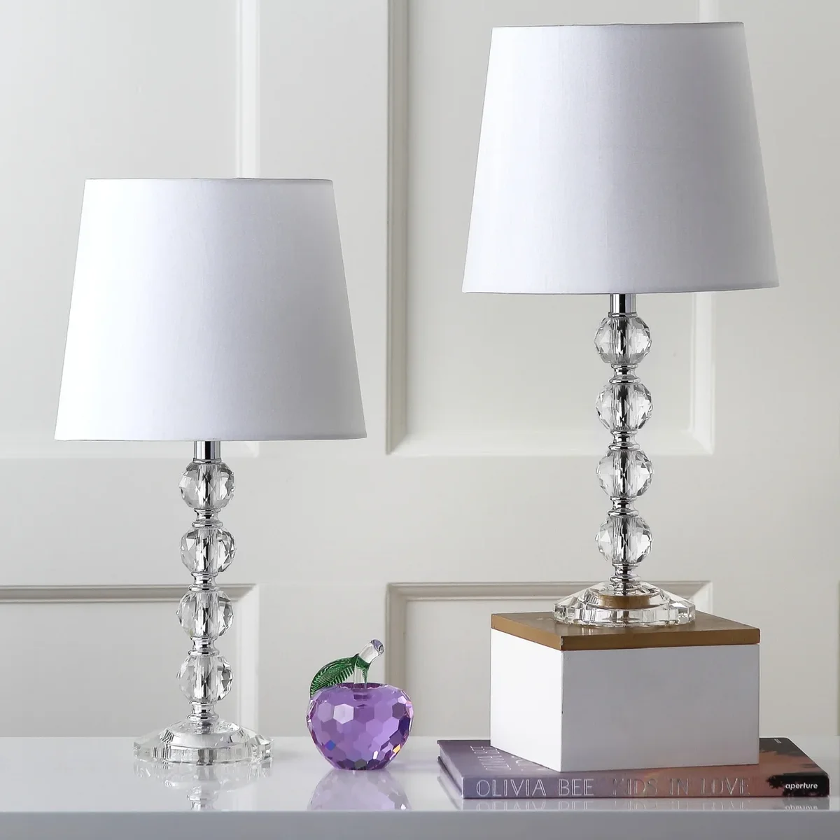 Everdaily Essentials Nola 16 in. H Stacked Crystal Ball Table Lamp, Off-White, Set of 2 Ref. 8989