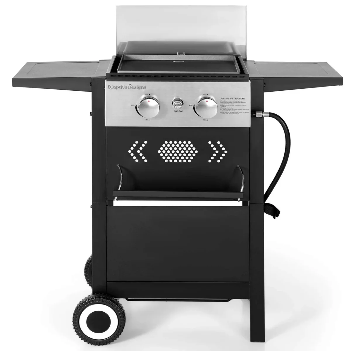 PHI VILLA 2-Burner Propane Grill and Griddle Cooking Station with Side Shelves Black 4598