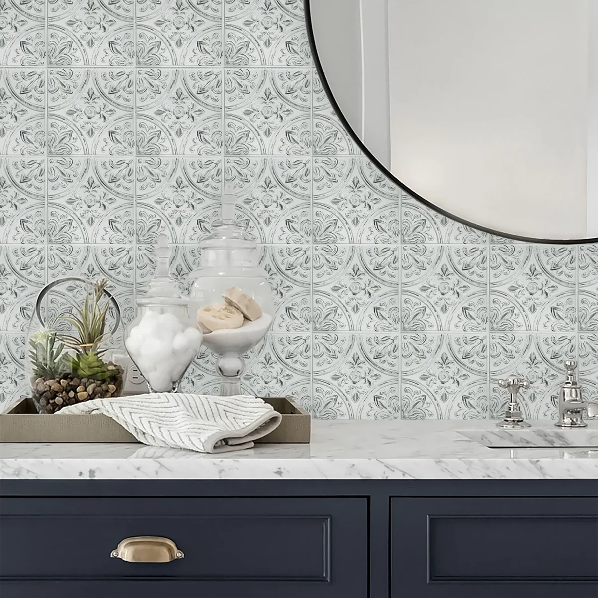 RoomMates Tin White Peel & Stick Tile Backsplash 7889