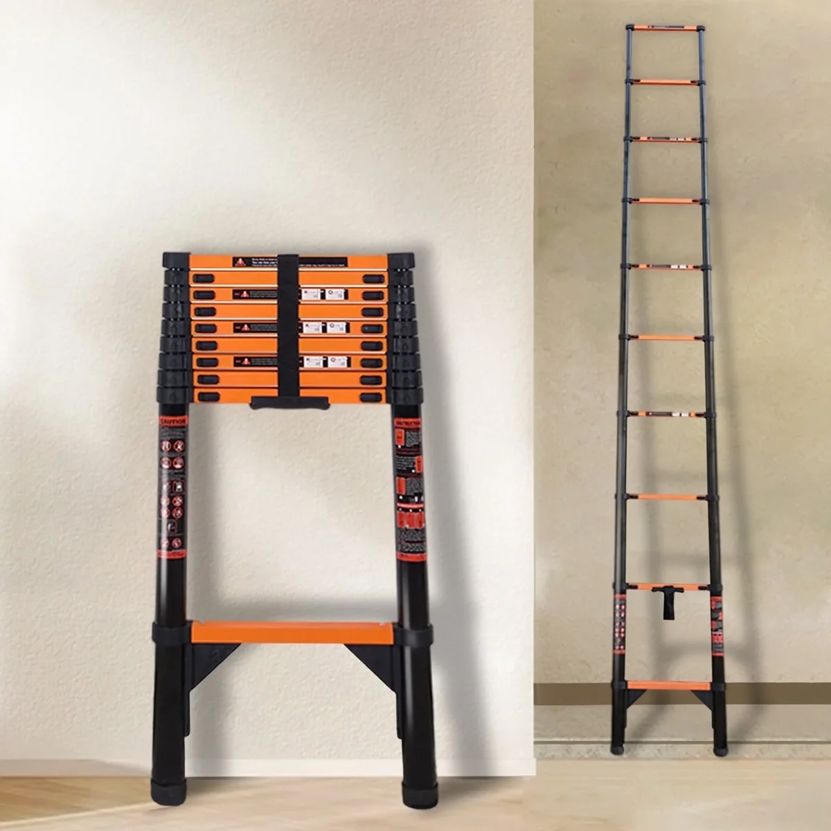 stusgo 12.8FT Telescoping Ladders, 3.9M Carbon Steel Extension Ladder, Heavy Duty 330lbs Capacity 8777