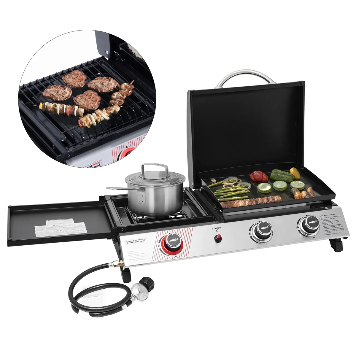 Royal Gourmet 3-Burner Portable Gas Griddle with Side Burner, PD1305H 1711