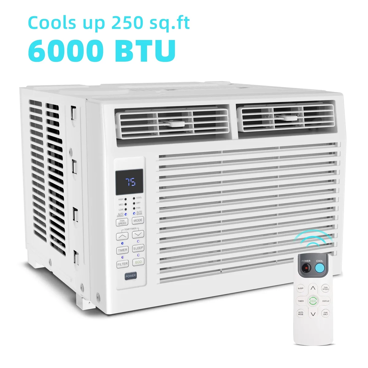 KISSAIR 6,000 BTU Window Air Conditioner with Remote Control , for Room AC Unit air conditioner 6 In 1, Easy Installation, Cools up to 250 Sq. Ft 2603