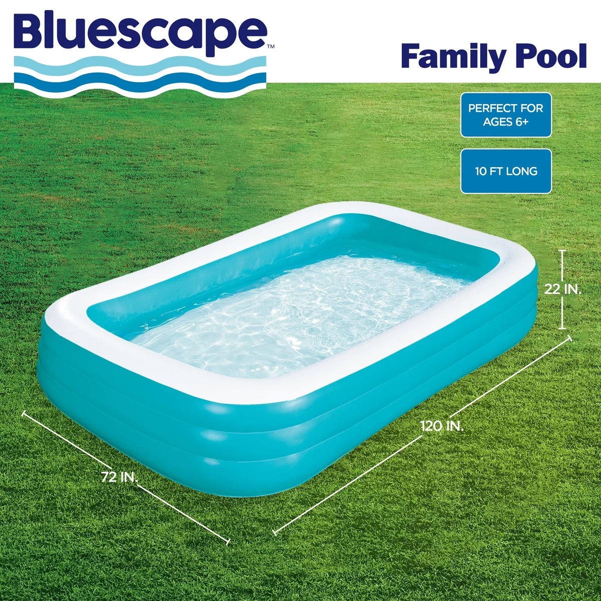 Bluescape 10ft Rectangular Family Inflatable Swimming Pool for Ages 6 and Up 3256