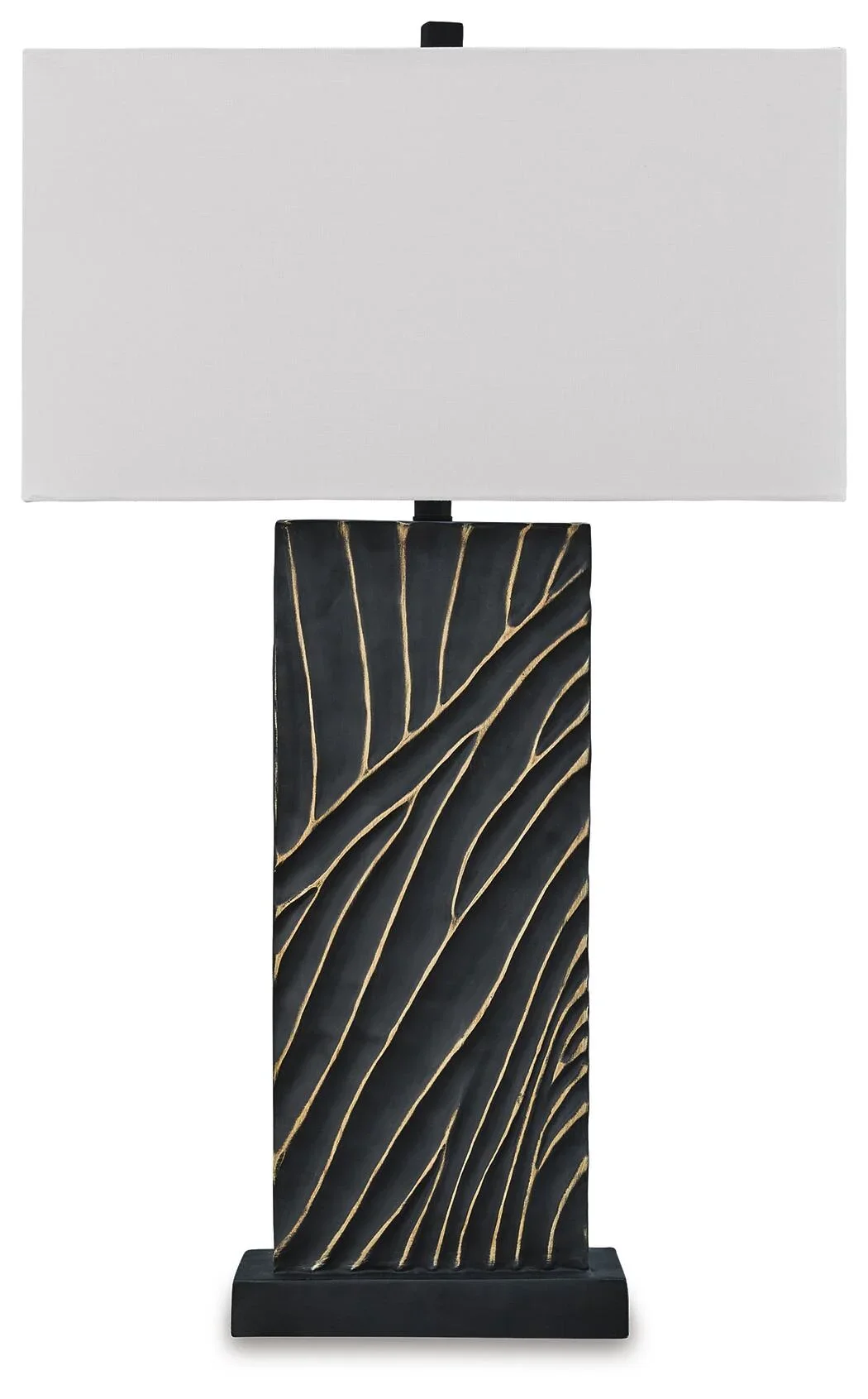 Signature Design by Ashley Bartlen Poly Table Lamp, Black & Gold Finish, 25" Tall, Modern Rectangular Shade 3406