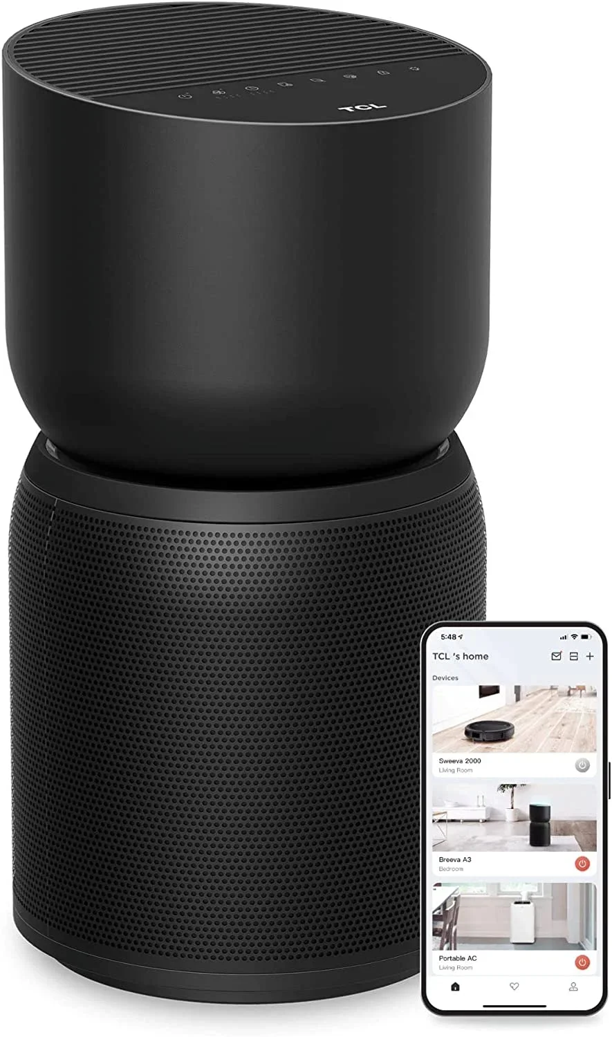 TCL Breeva A3 Smart Air Purifier, up to 1230 sq. ft., 5-Stage Filtration System, True HEPA (H13) Removes 99.97% of Dust / Bacteria / Odors, App & 8431