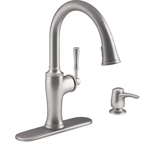 Kohler Cardale 1.5 GPM 1-Handle Pull-down kitchen sink faucet with two-function sprayhead, Vibrant Stainless 2561