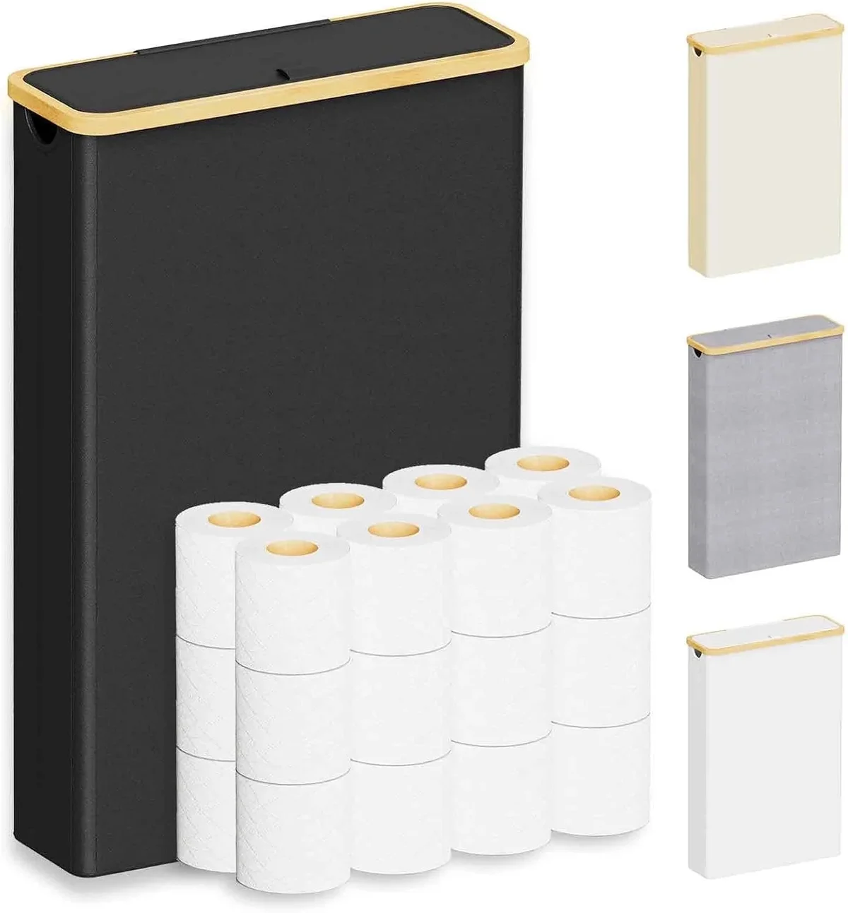 SpaceAid Extra Large Toilet Paper Storage with Lid, Slim Basket Holder, Black 3931