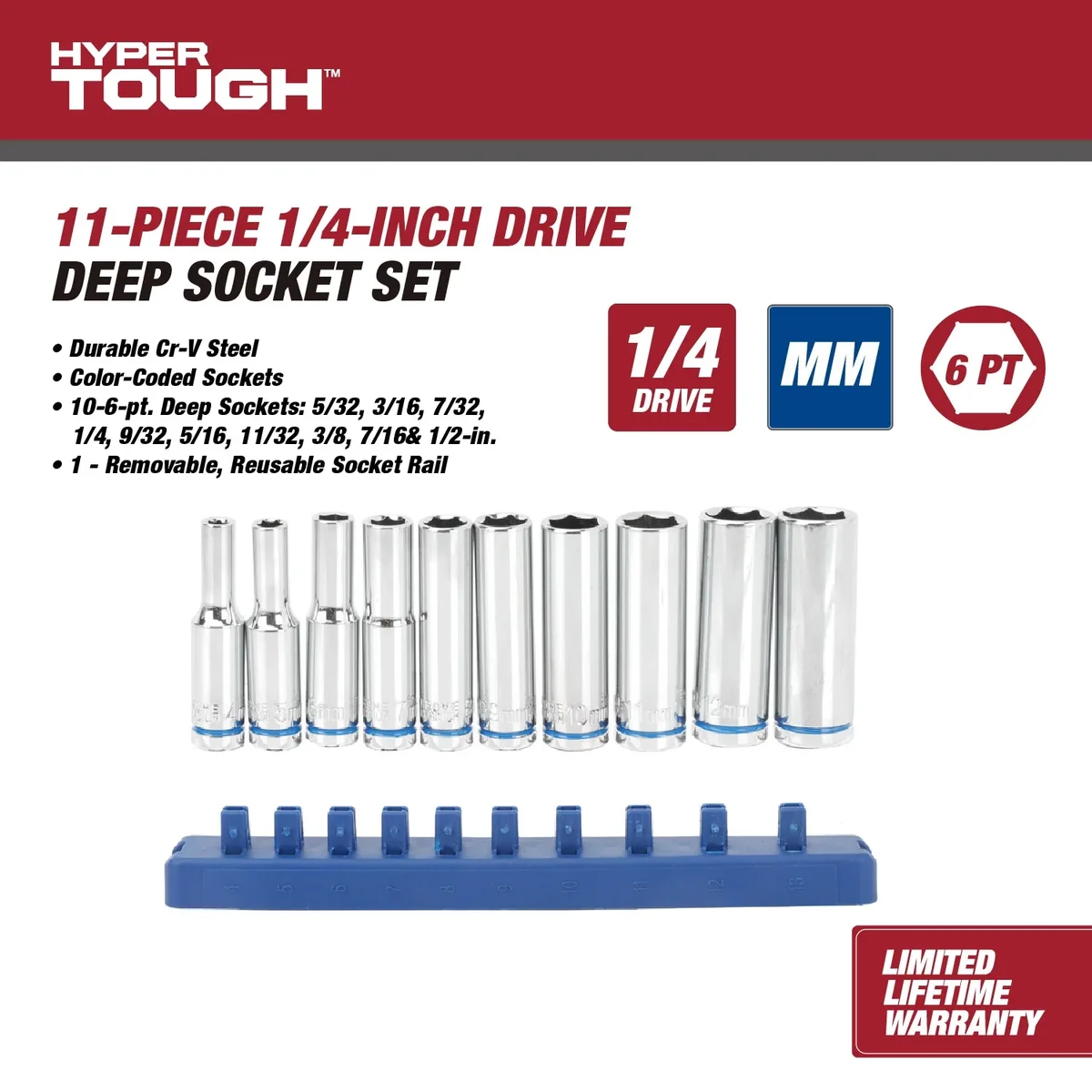 Everdaily Essentials 11-Piece 1/4-in mm, Deep Drive Socket Set Ref. 0578