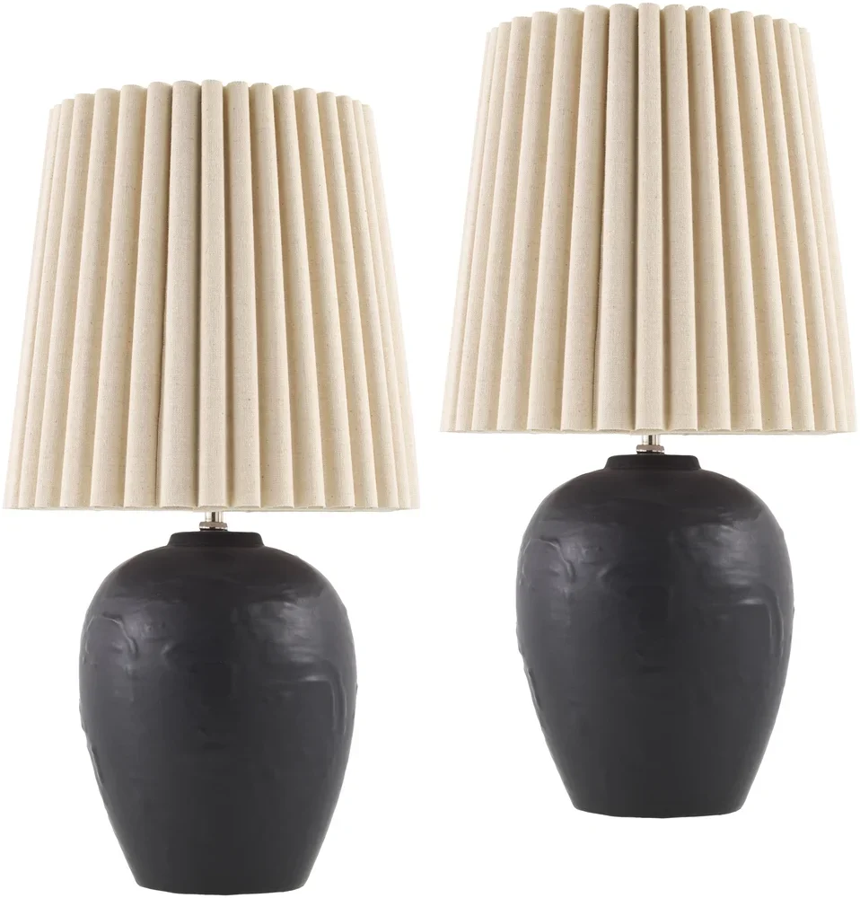 Everdaily Essentials Mako Traditional Accent Table Lamp, 19-inch, Black with Wheat Shade (Set of 2) 9532