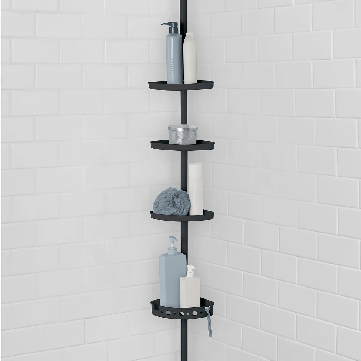 Mainstays 4-Tier Black Tension Pole Shower Caddy Organizer 7419