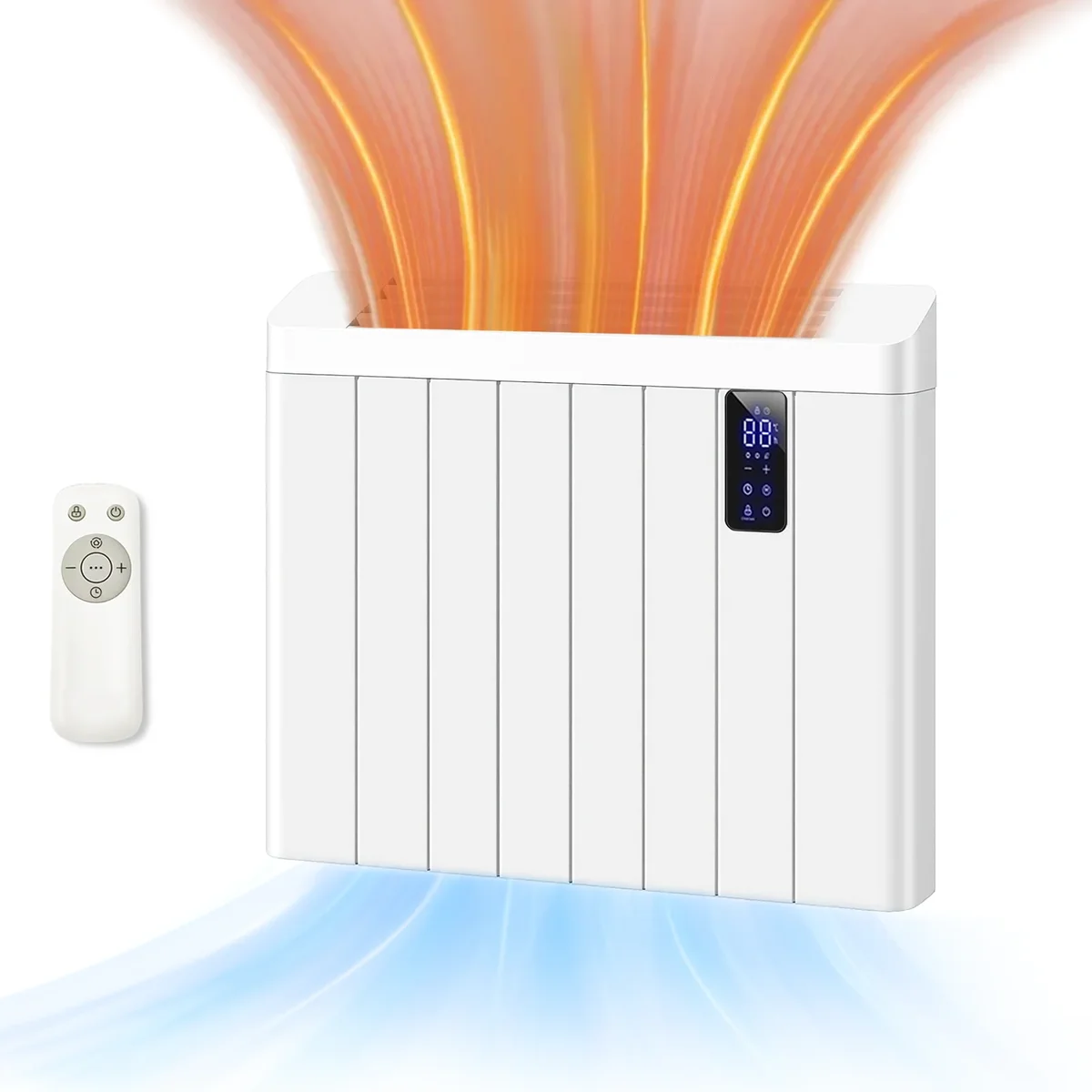 Everdaily Essentials 800W Convection Panel Heater - Ultra Quiet Wall Mount Space Heater with Remote, Timer & LED Display, Portable Electric Heater for Indoor Use, Fan Ref. 7322