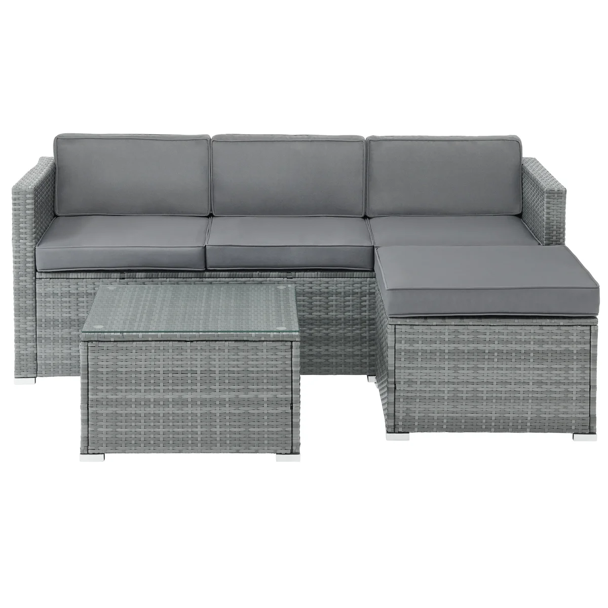 Lavish Home 3-Piece Cushioned Rattan Sectional Sofa Outdoor Patio Furniture Set, Gray 3785