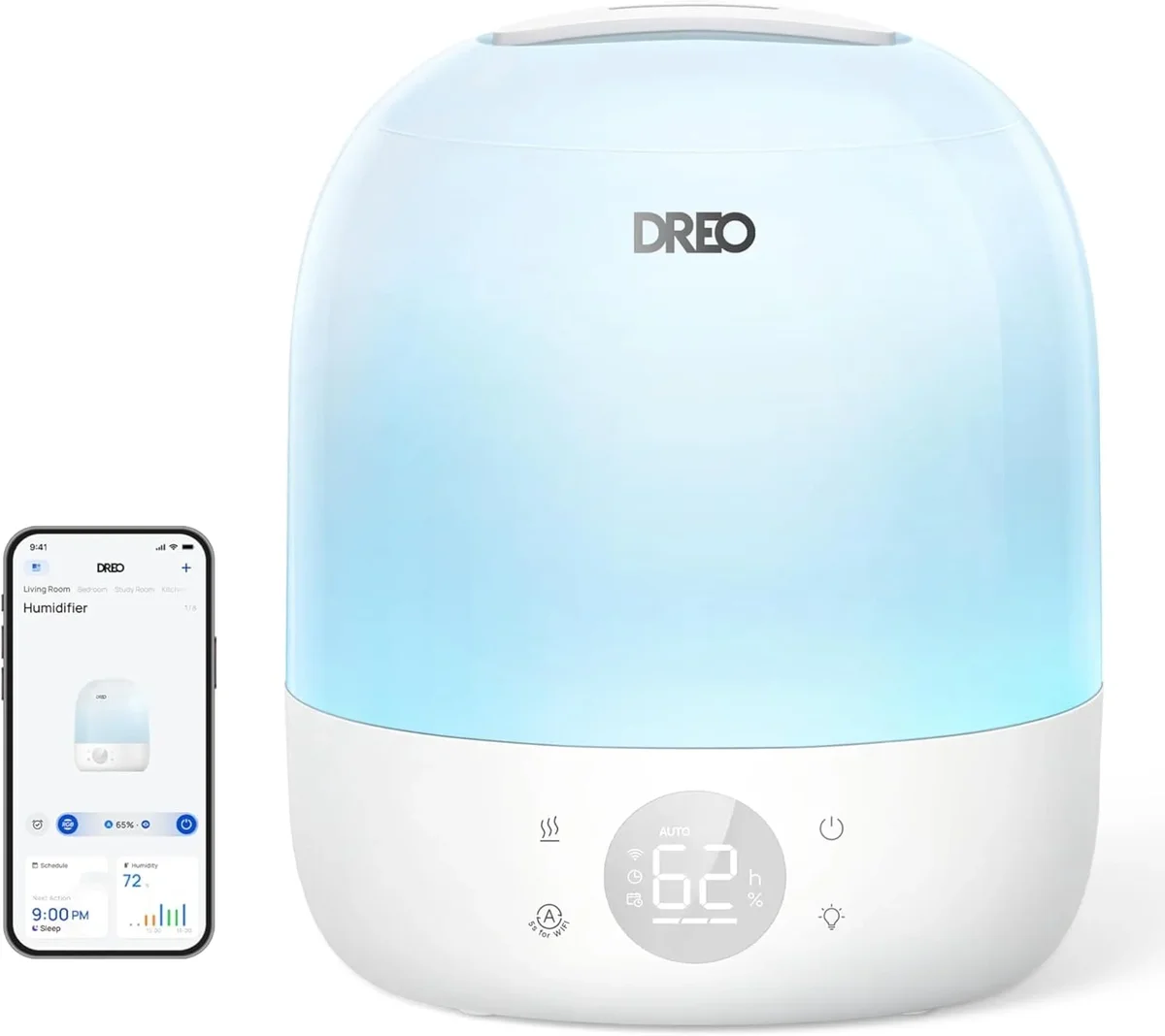 DREO Smart Humidifiers for Bedroom Baby HM409S, 1500+ RGB Night Light & Sleep Routine Trainer, Ultra Quiet 28dB & 3L Top Fill Cool Mist Humidifie 6132