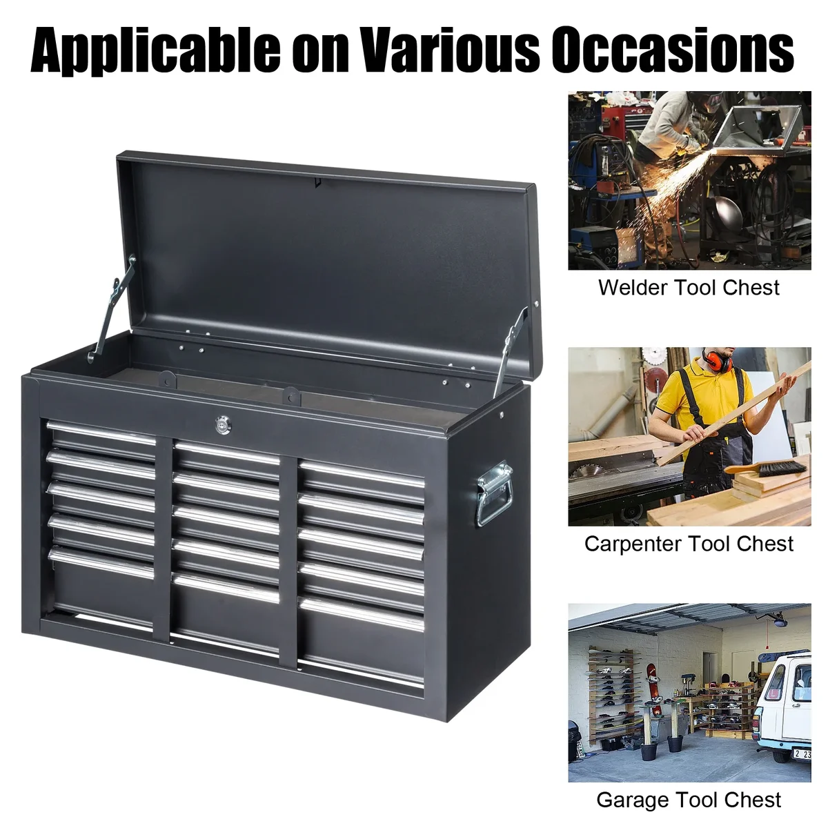 Easingroom Ktaxon Tool Box, Portable 5 Drawer Steel Toolbox with Top Storage Tray & Carrying Handle, for Garage Trunk Household, Black 6541