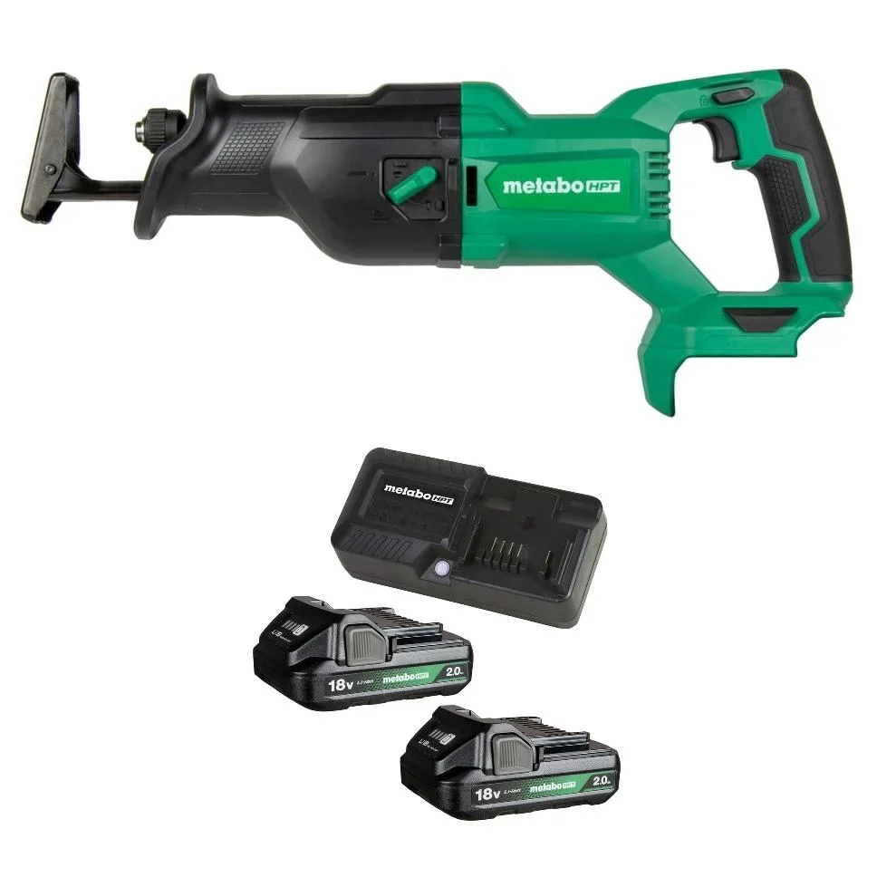 Metabo HPT 18V MultiVolt Cordless Reciprocating Saw with 18V 2 Ah Lithium- Ion Batteries with Charger Kit 2632