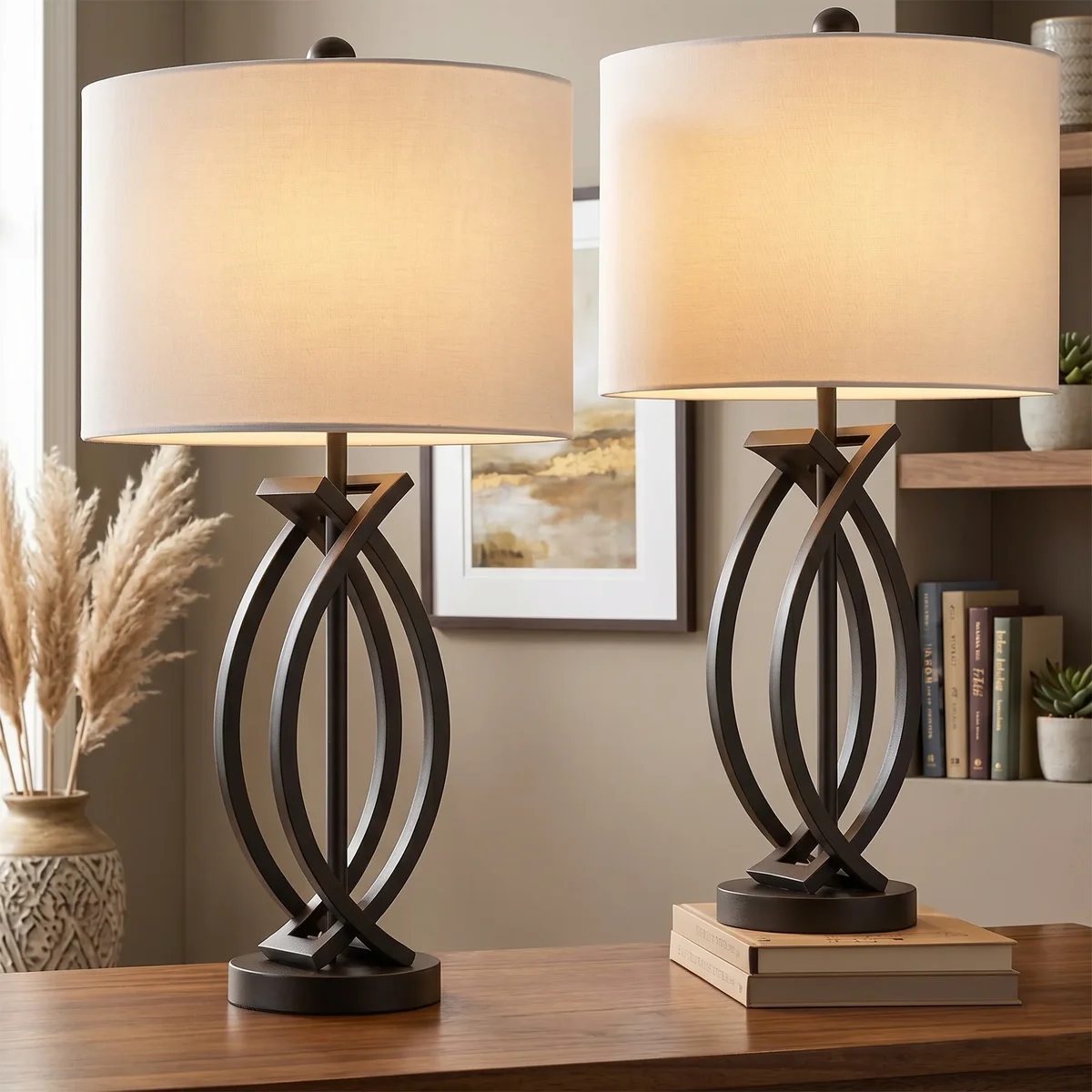 Maxax 26" Table Lamps for Living Room Set of 2, Dimmable Black Lamps for Bedroom Nightstand, Industrial Metal End Table Lamps 4152