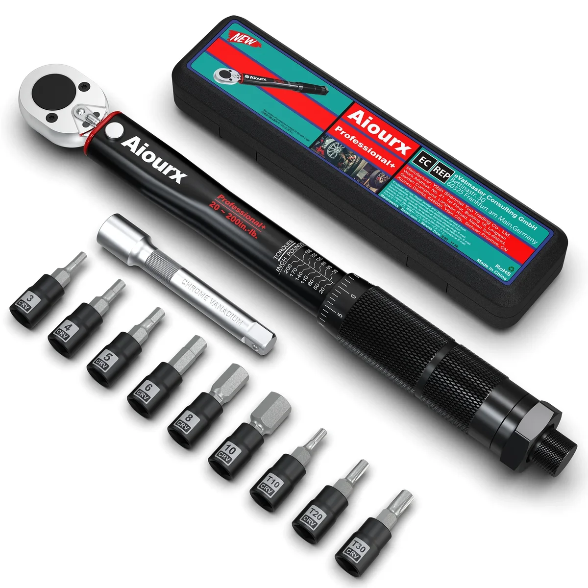 Everdaily Essentials 1/4 Inch Drive Click Torque Wrench Set 20-260 in.-lb. / 2.26-29.38 Nm 11 Pieces Black Ref. 5952