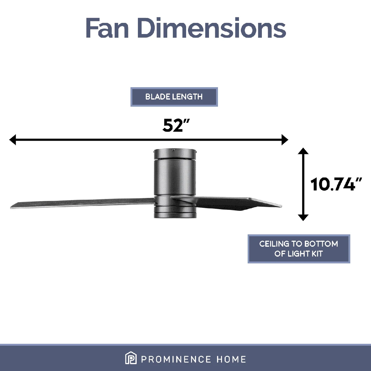 Everdaily Essentials 52" Espy Gun Metal Remote Control Ceiling Fan, 3 Blades Ref. 9011