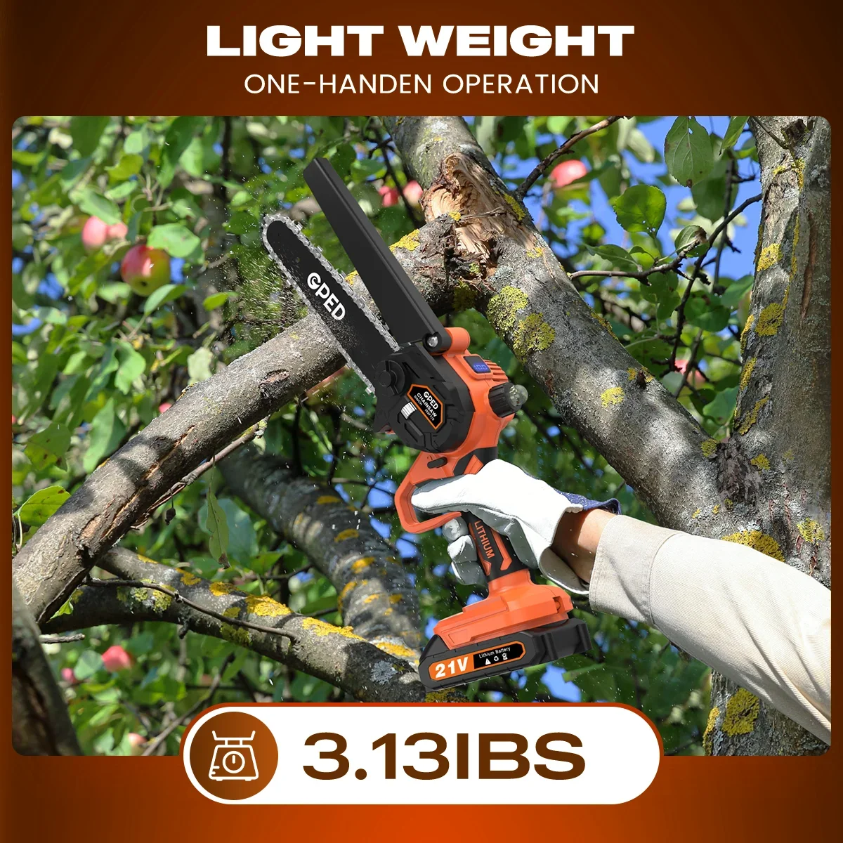 GPED Mini Chainsaw Cordless 6 inch with 2 Battery, Mini Power Chain Saw with Security Lock, Electric Chainsaw, Handheld Small Chainsaw for Tree T 8962