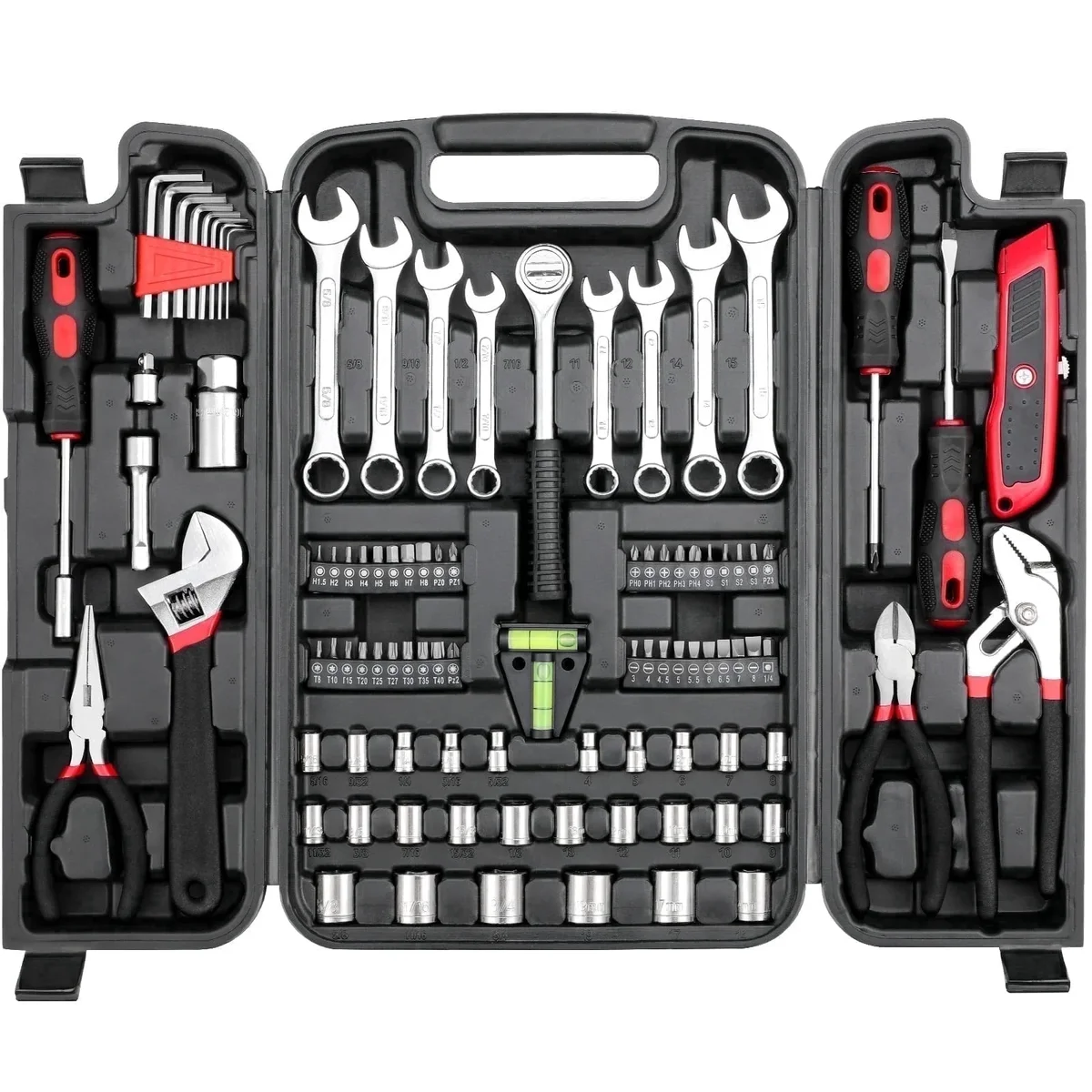 TLGREEN 95-Piece Mechanics  Tool Set, Car Tool Kit with Adjustable Wrench, Pliers, Sockets & Bits, Perfect Gift for Father, Husband, and Friend ( 6095