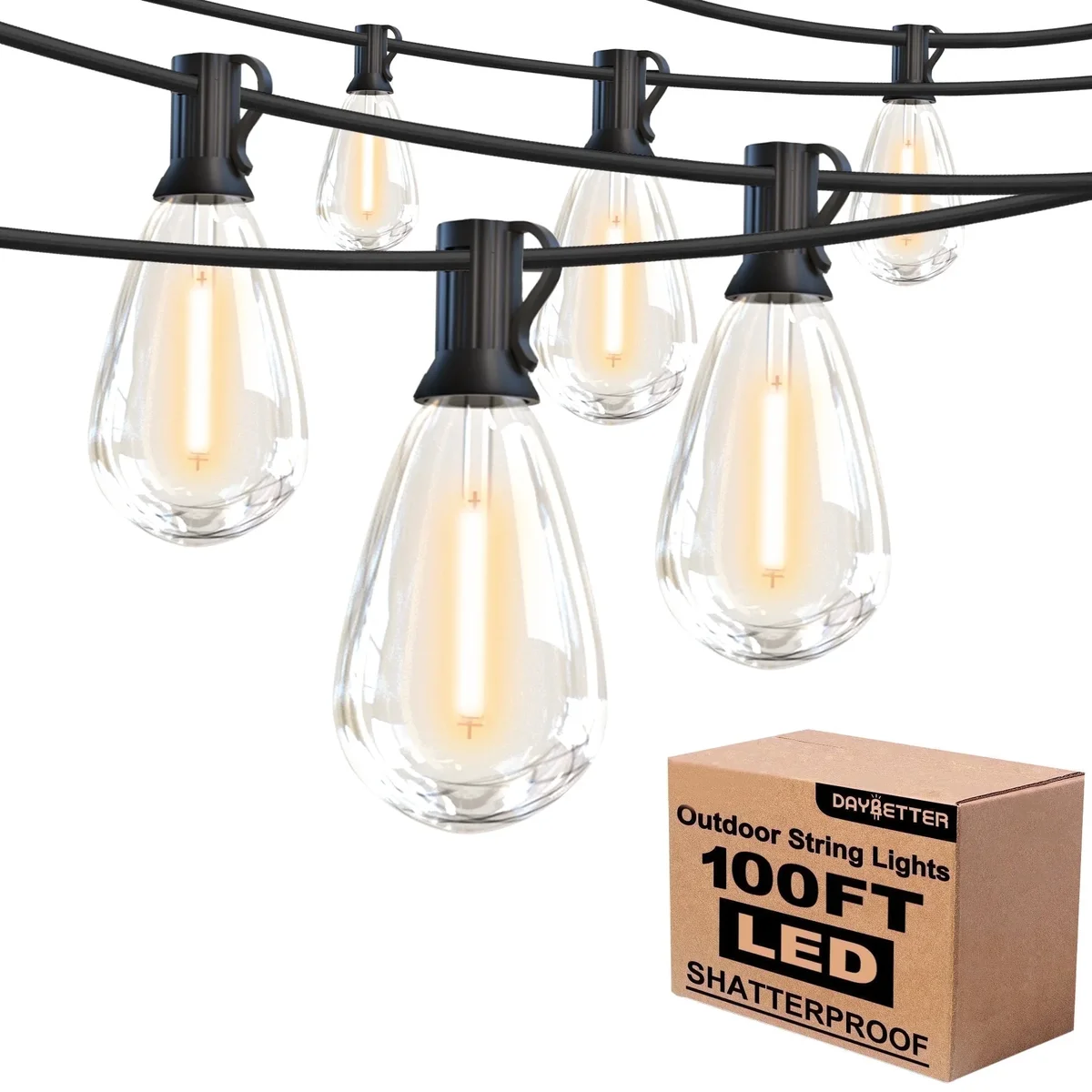 DAYBETTER 100ft Outdoor String Lights, S14 Patio Lights with 24LED Bulbs, Connectable Waterproof Lights for Porch, Yard 9988