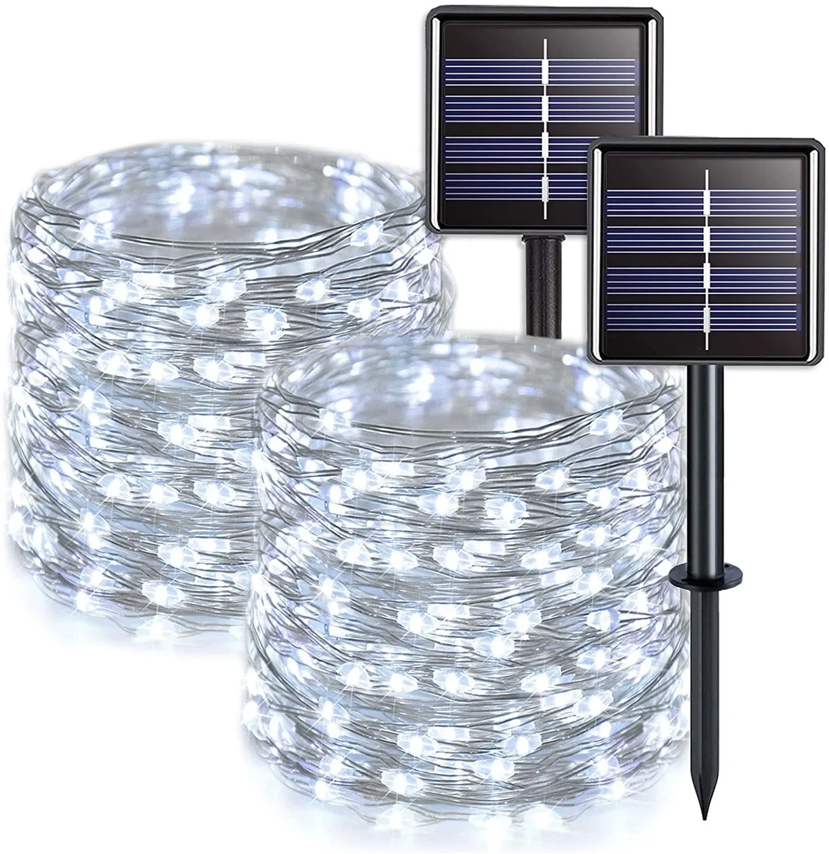 Rirool Solar String Lights - 33ft, 100 LED Copper Wire, 8 Modes Fairy Lights - Waterproof Outdoor Decoration for Garden, Party, Wedding - White 5307