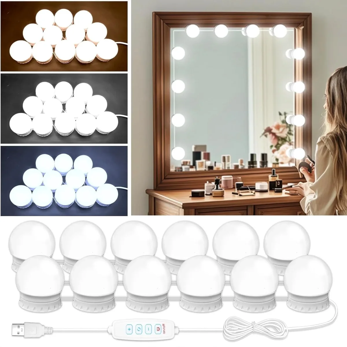 OGEDNAC LED Vanity Lights for Mirror, Hollywood Modern Style with 12 Bulbs, Adjustable Color & Brightness for Makeup Table Dressing Room Mirror 2208