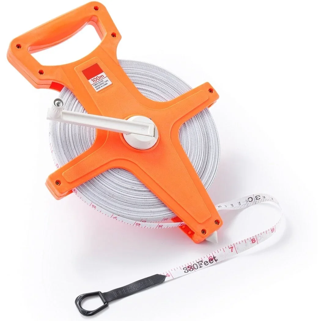 Taoou 100m/330ft Open Reel Tape Measure,Extra Long Standard & Metric Industrial Measuring Tape, Dual Sided Measuring Wheel for Yard, Field, Carpentry,  9967