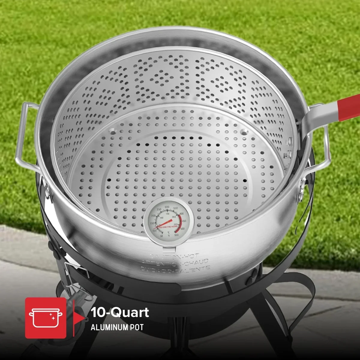 Everdaily Essentials Propane Deep Fryer with 10Qt Aluminum Crawfish Boiler Pot & Strainer Basket for Turkey, Seafood, and More, 58,000 BTU Turkey Fryer Burne 1912