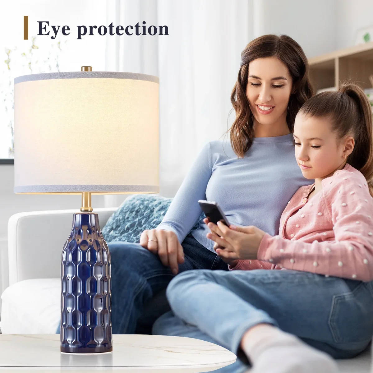 Everdaily Essentials 24.8" Ceramic Table Lamps Set of 2 for Nightstand - 3 Color Temperature&Bulbs Included, Bedside Lamps for Living Room Bedroom Home Offic 0405